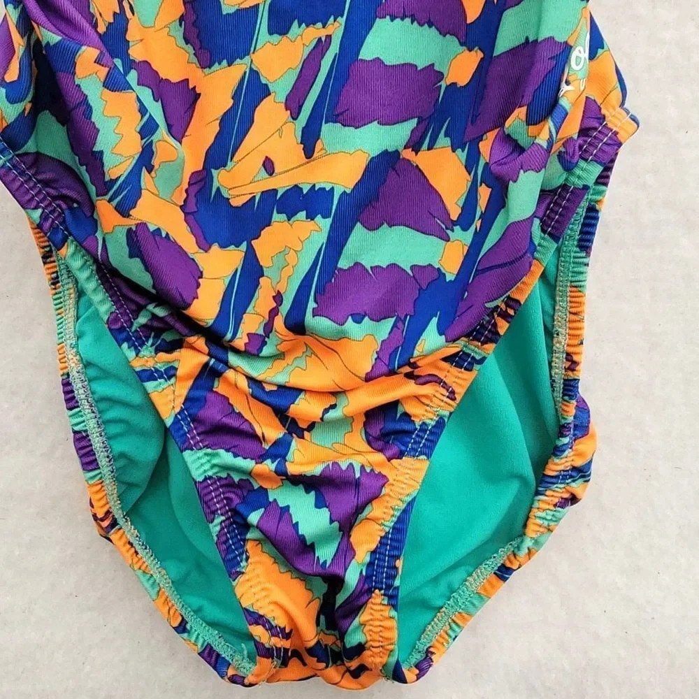 Dolphin Uglies V-2 Back One Piece Swimsuit Women Small Orange Teal Purple‎
